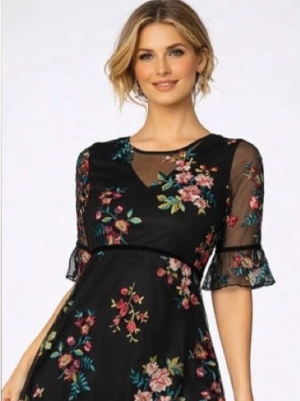 Kiyonna Black Floral Embroidered Mesh Dress Fairycore Meets Romantic Boho Ex Sm